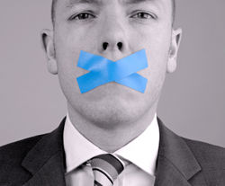 Man with tape on mouth